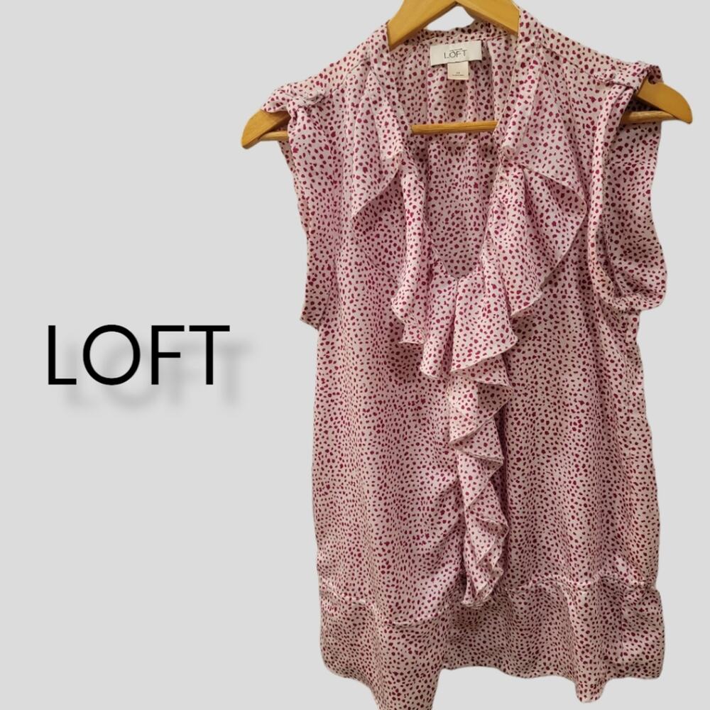 LOFT Animal Print Ruffle Blouse Size M EUC